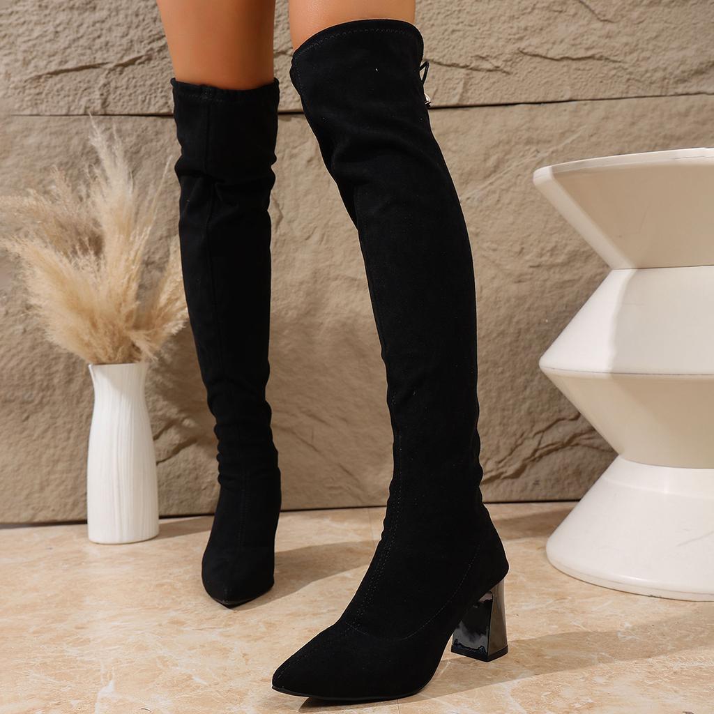 2025 Fall/Winter Over The Knee Boots Women's Thick Heel High Boots Autumn New Stretch Mid-Heel Women's Boots