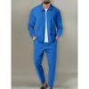 Men's European Style Waffle Knit Casual Sports Suit with Long Sleeve Jacket