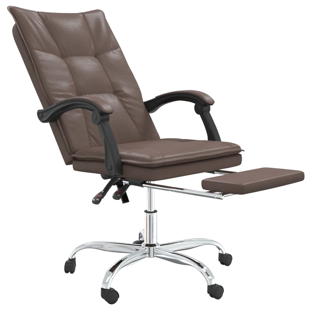 Office Chair with Reclining Function Brown Artificial Leather