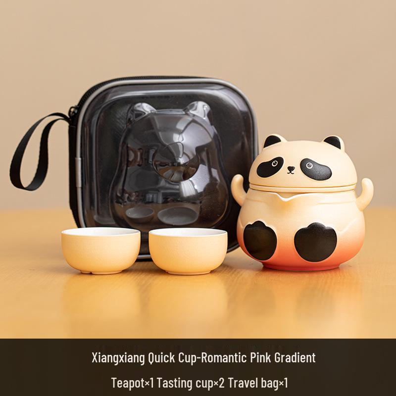 Дорожный чайный набор «Панда»: Портативный чайник и чайные чашки для кемпинга - Элегантный и милый дизайн для дам