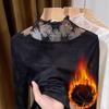 Женская кружевная полувысокая водолазка с длинным рукавом на флисовой подкладке - Стильный и теплый осенне-зимний сетчатый топ