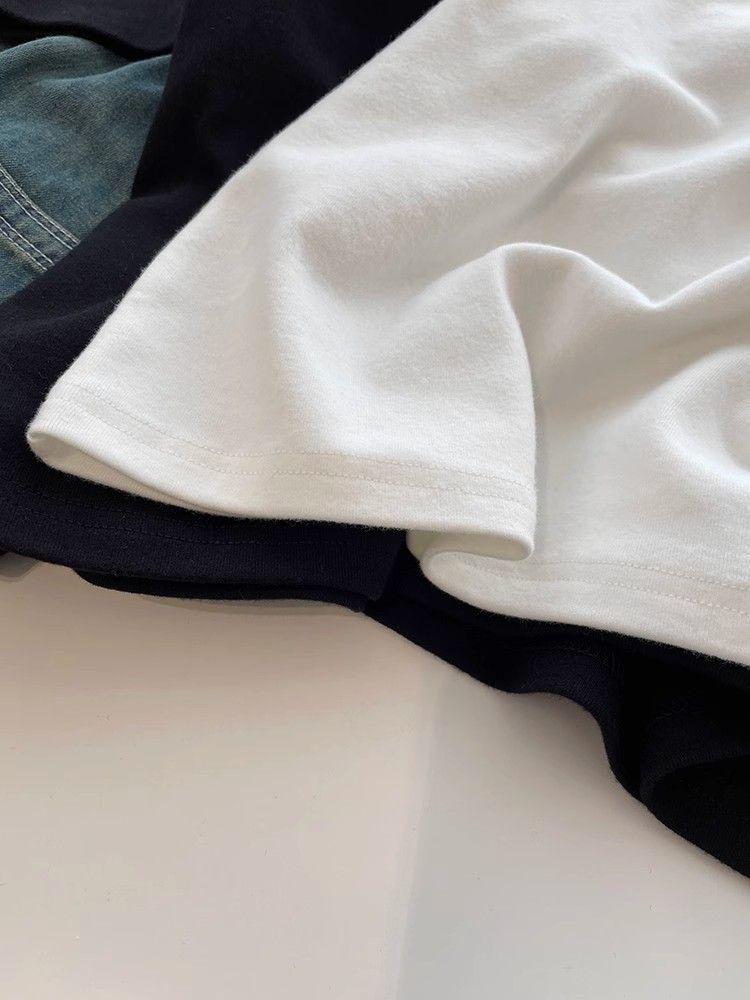 Женская модная футболка с вышивкой и короткими рукавами - Матовая, приталенного кроя, однотонная футболка с круглым вырезом для осени