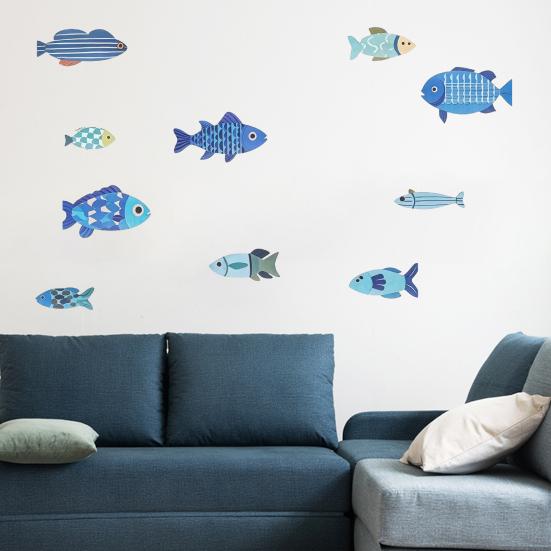 10 Pcs Wood Fish Nautical Wall Decor Rustic Hanging Beach Decor Ocean Coastal Theme Vintage Blue Fish Sculpture for Living Room Bathroom Kitchen