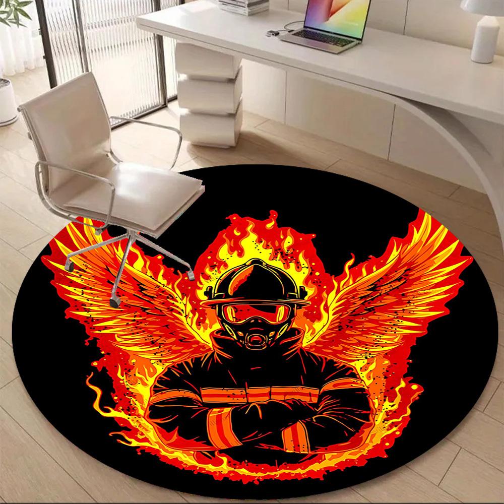 1pc Firefighter Phoenix Office Round Area Rug, Indoor Mat Suitable ForOffice, Under Office Chairs Bedroom Living Room Home Decor, Room Deco T037