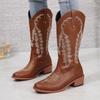 Western Cowboy Boots Embroidered Retro Martin Boots Women's Autumn and Winter New Women's Thick Heel Medium Tube Mouth Knight Boots