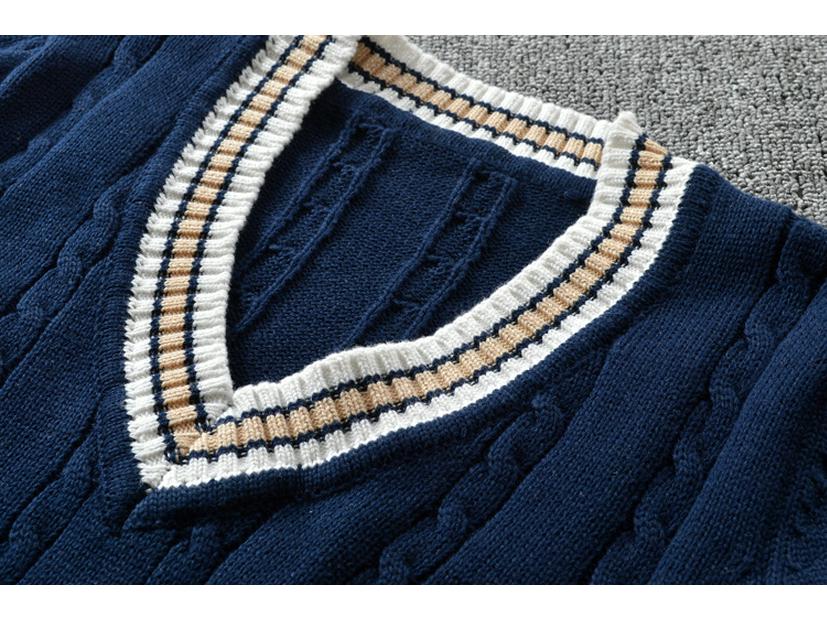 Унисекс Британский стиль JK Униформа V-образный вырез Вышитый школьный свитер