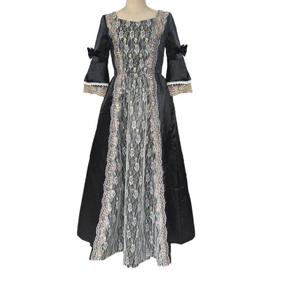 Женское платье для выступлений на сцене в стиле ретро-королевского королевского стиля с кружевным бантом и рукавом-колоколом в стиле пэчворк на Хэллоуин