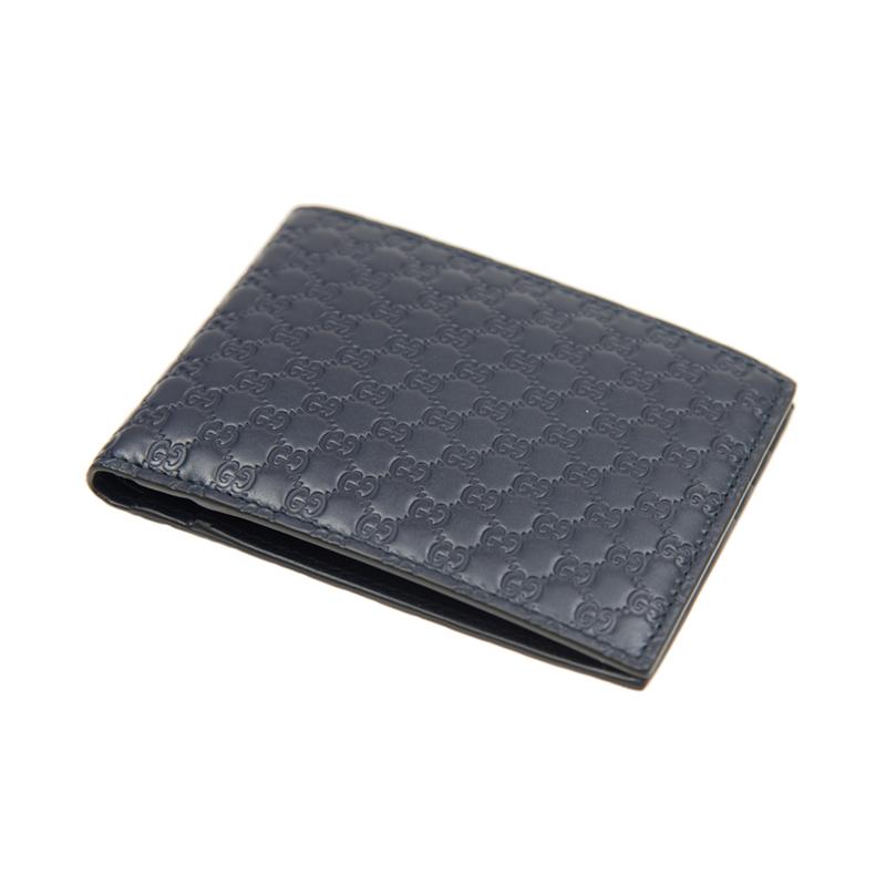 Gucci Simple classic presbyopia logo embossed narrow version bi-fold cowhide wallet wallet men's blue/navy blue