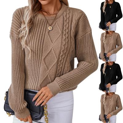 Женский модный повседневный пуловер с круглым вырезом, однотонный, с длинным рукавом, свободной вязки