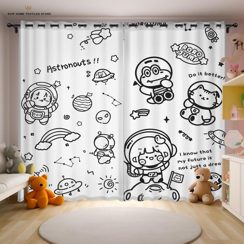 Шторы с рисунком из мультфильма «Космическая звезда» для детей, «Галактическая ракета» для спальни для мальчиков, детская напечатанная картина «Астронавт, планета», игровая комната