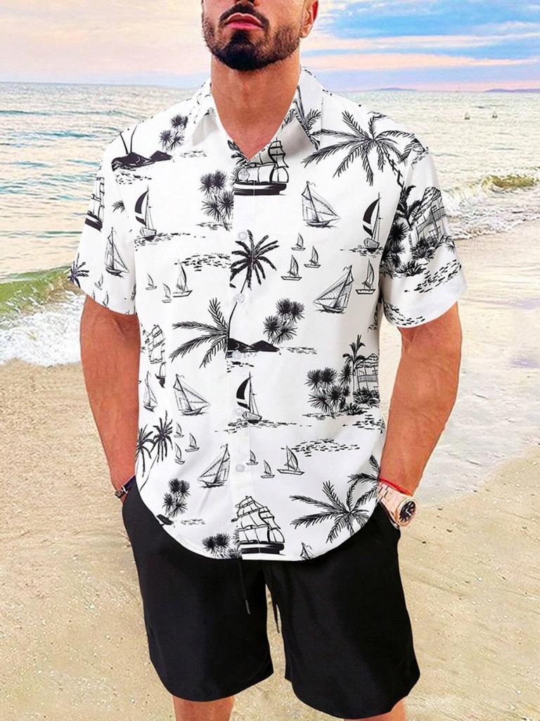 Summer Everyday Men's Sports Shorts Seaside Resort Men's Casual Shirt Men's Hawaiian Short Sleeve Shirt And Beach Shorts Set