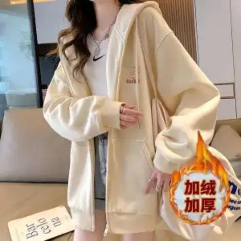 New Spring and Autumn Season Fashion Simple and Lazy Style Loose and Versatile Long Sleeve Hooded Lace Up Sweater Coat