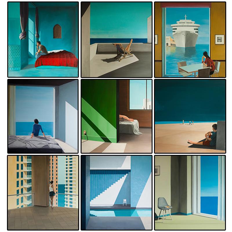 Famous David Hockney Abstract Landscape Poster Canvas Painting Swimming Pool Ocean Window Wall Art For Living Room Home Decor