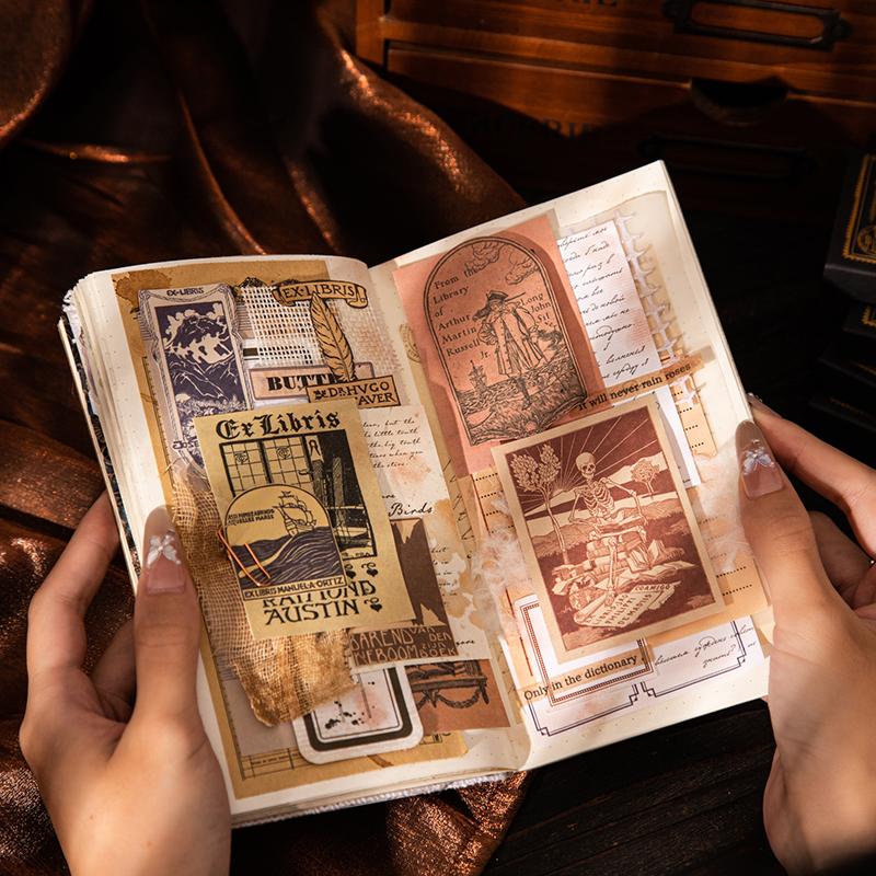 Journal GO 50pcs Vintage Old Library Bookplate Material Paper DIY Decor Book for DIY Crafts Scrapbooking Collage Junk Journal