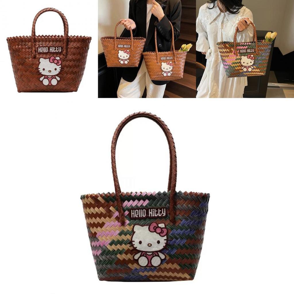 Сумка-ведро Hello Kitty из плетеного материала для повседневной летней носки
