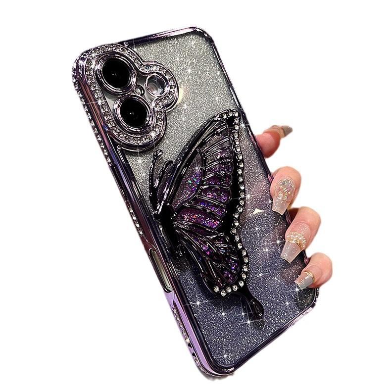 Applicable To Apple 16 Mobile Phone Case Electroplating Edge Drill 14/13 Quicksand Butterfly IPhone 15 Promax Protection Case