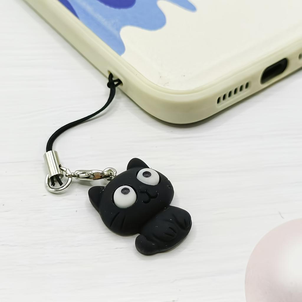 1 Милый кошачий шнурок-подвеска для телефона, Очаровательный дизайн с черно-белой кошкой, Подходит для чехлов для телефонов, сумок и чехлов для наушников