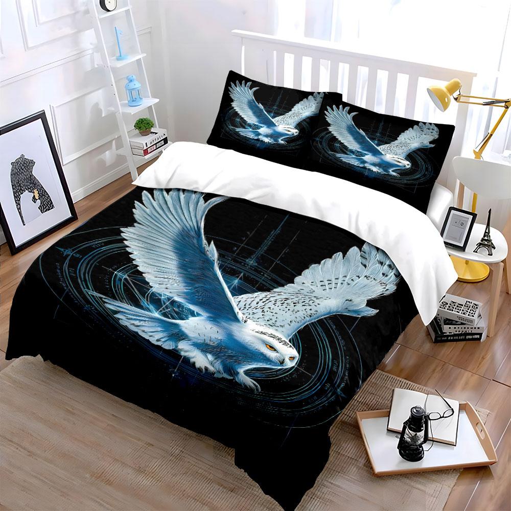 Snowy Owl with Mystic Symbols Bedding Duvet Cover Set Duvet Cover Pillowcases (1*Duvet Cover 2*Pillowcases, without duvet insert)