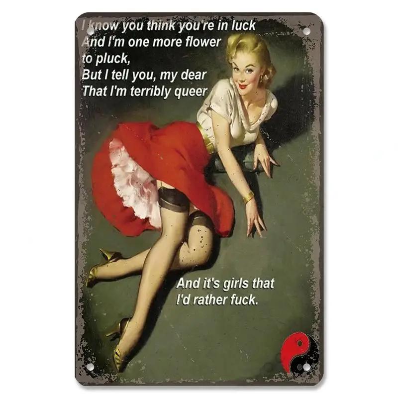 Сексуальная девушка в стиле пин-ап для девочек, винтажная металлическая жестяная вывеска, пиво, кола, самолет, металлический постер в стиле ретро для бара, паба, клуба, домашний настенный художественный декор