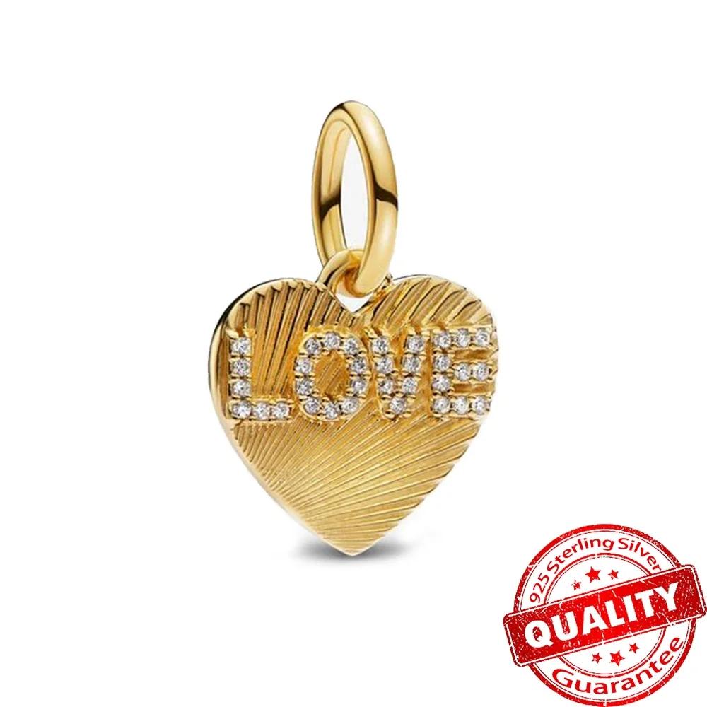 925 Silver Gold Heart Charms Beads Sparkling MapleLeaf Pendant For Women Bracelet DIY Jewelry Gift