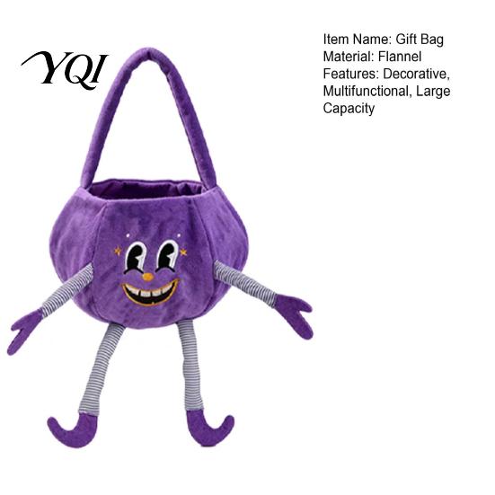 Skin Friendly Holiday Baskets Halloween Pumpkin Candy Basket with Handle, Soft Plush Trick or Treat Bag for Kids, Cute Goodie Bags Portable