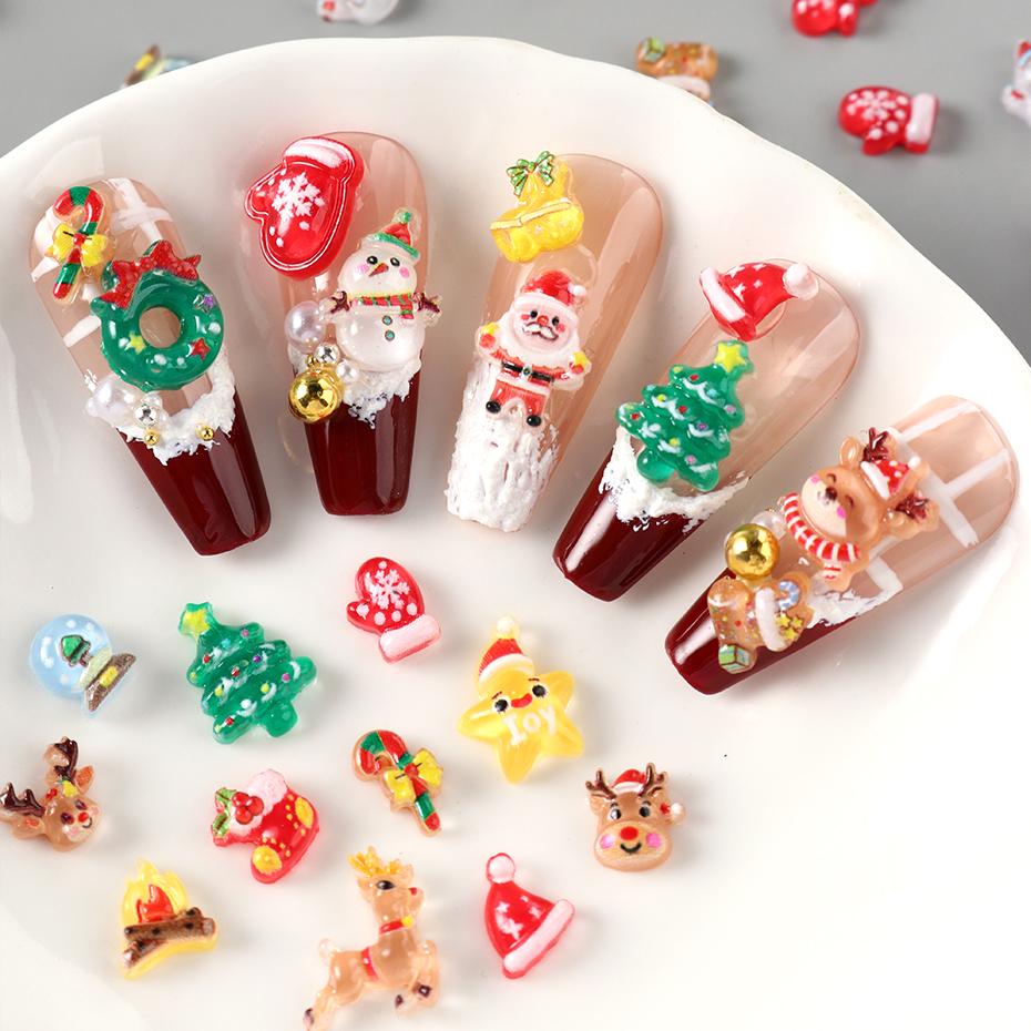 Xiaomi Cute Snowman Santa Claus Nail Art Decorations Christmas Ornament Candy Cane Snow Globe Design Nail Jewelry Manicure Accessories