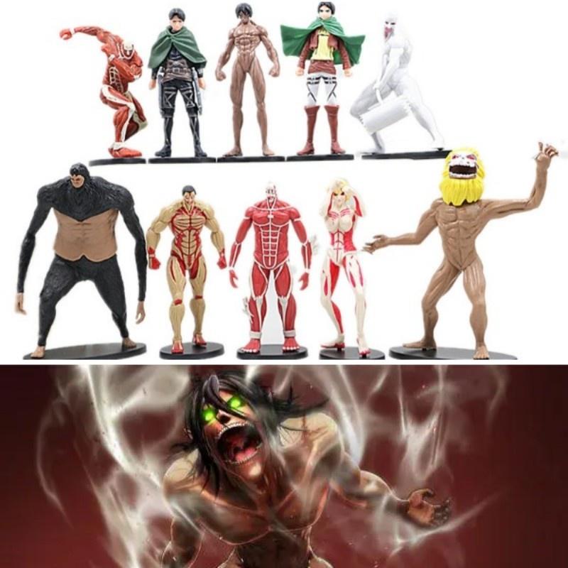 Набор фигурок по «Атаке титанов» из 10 штук: Микаса, Эрен, Леви, Звероподобный титан и другие!