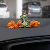 God Ganesh Sitting On Petal Statue (Murti) Idol Showpiece Handmade of Crystal Glass by for Worship, Decoration, Car Dashboard, Gift (Green), Small