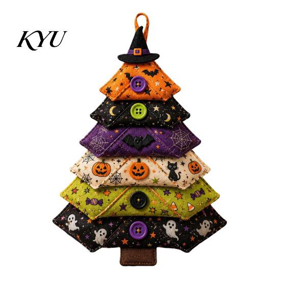 Halloween Party Display Ornaments DIY Quilted Fabric Tree Kit, Sewing Craft Handmade Seasonal Gift Ideas Christmas Hanging Ornament for Holiday