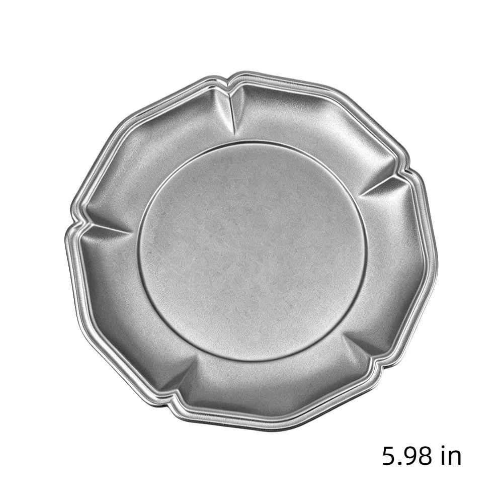 Silver Color Embossed Dessert Plate Wavy Edge Jewelry Storage Organizer Snack Server