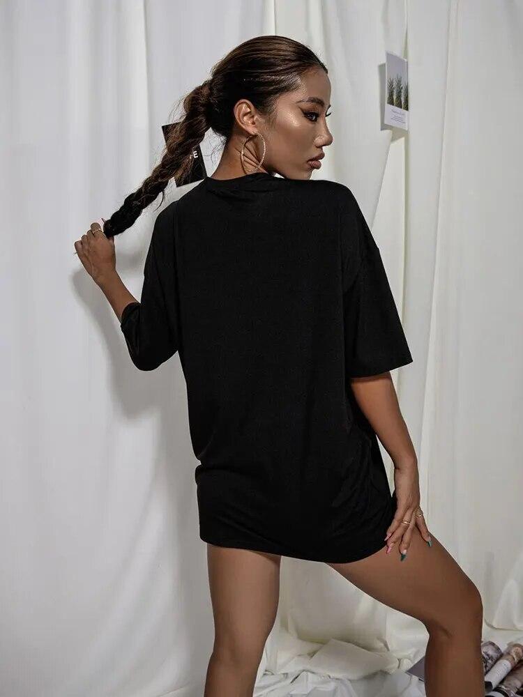 Intense Feelings Drop Shoulder Tee T-Shirts Women Loose Oversize Tops Summer 100%Cotton High Quality Streetwear Hip Hop T-Shirt