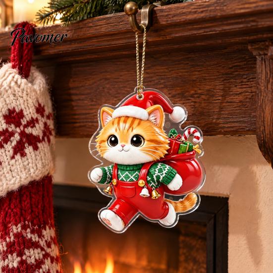 Acrylic Hanging Decor 2 Pcs Christmas Ornament, Crystal Snowman Cat Santa Pattern Decoration, Party Decorations Double Sided 2D Pendant for