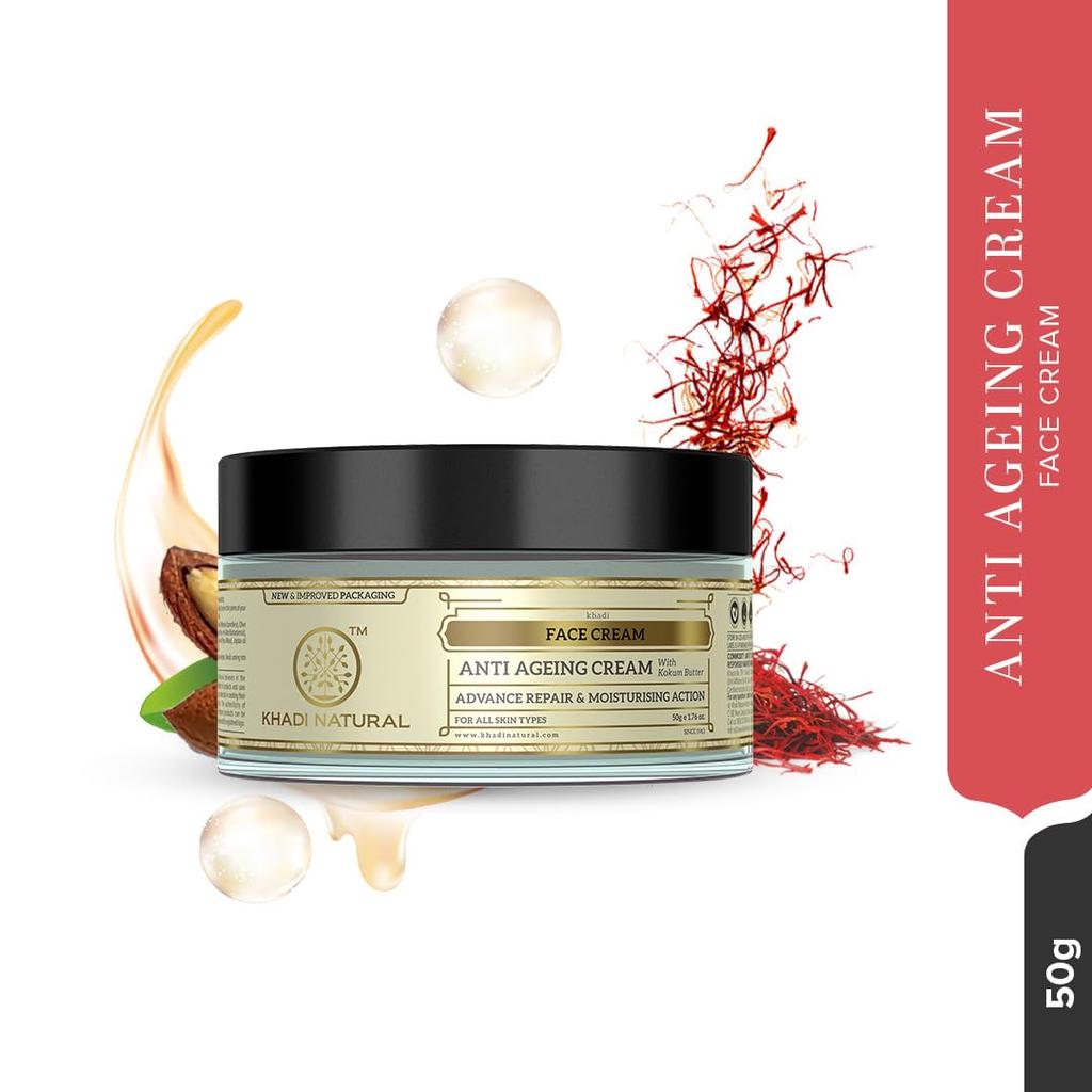KHADI NATURAL Антивозрастной крем для лица от морщин, для увлажнения и гладкости кожи. Подходит для всех типов кожи. 50 г