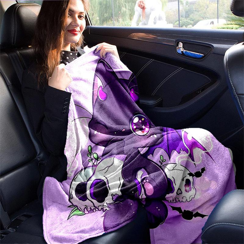 1pc Kitten & Skeleton Blanket Soft, Warm Cozy Bedding Decor, Living Room, Travel, Camping, Car Blankets
