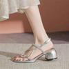 French Silver-toed Roman Sandals Women's Summer New Skirt Is Beautiful, Not Tired, Thick Heels and High Heels