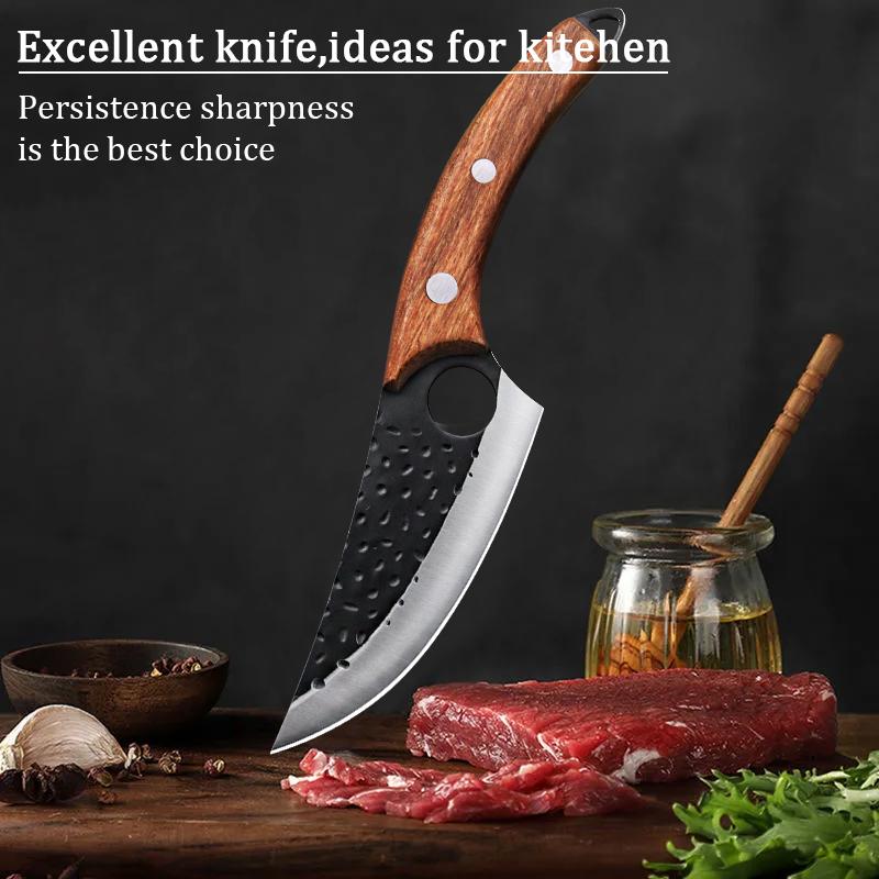 Нож для разделки мяса 5Cr15MoV, выкованный вручную, нож мясника, кухонный нож из нержавеющей стали