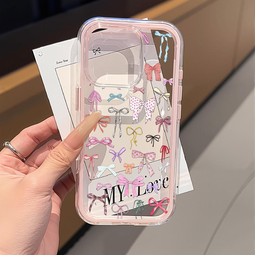 Красочный чехол для телефона с бантом для iPhone 17 16 15 14 13 12 Pro Max 17 Air Ударопрочный Рамка конфетного цвета Прозрачный бампер Задняя крышка