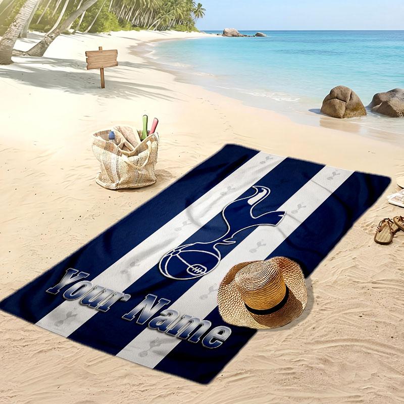 Tottenham Hotspur FC Personalized Printed Beach Towel Soccer Logo Support Custom Name Text Absorbent Towel For Sport Travel Special Gift