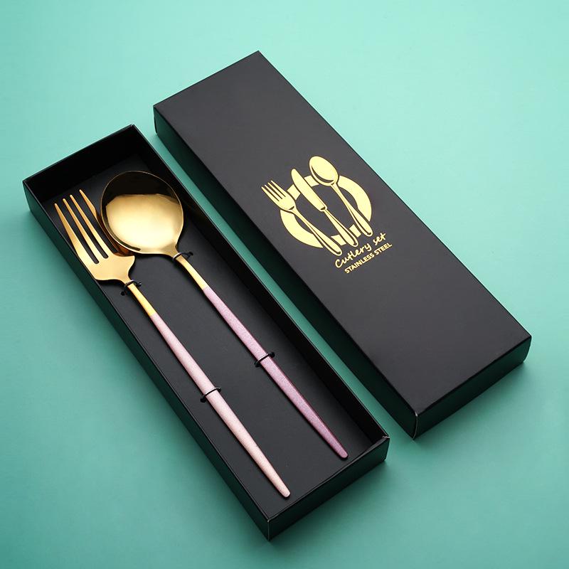 Португальский набор столовых приборов: Нож, вилка, ложка из нержавеющей стали - подарочная коробка для стейков в стиле вестерн из 4 предметов