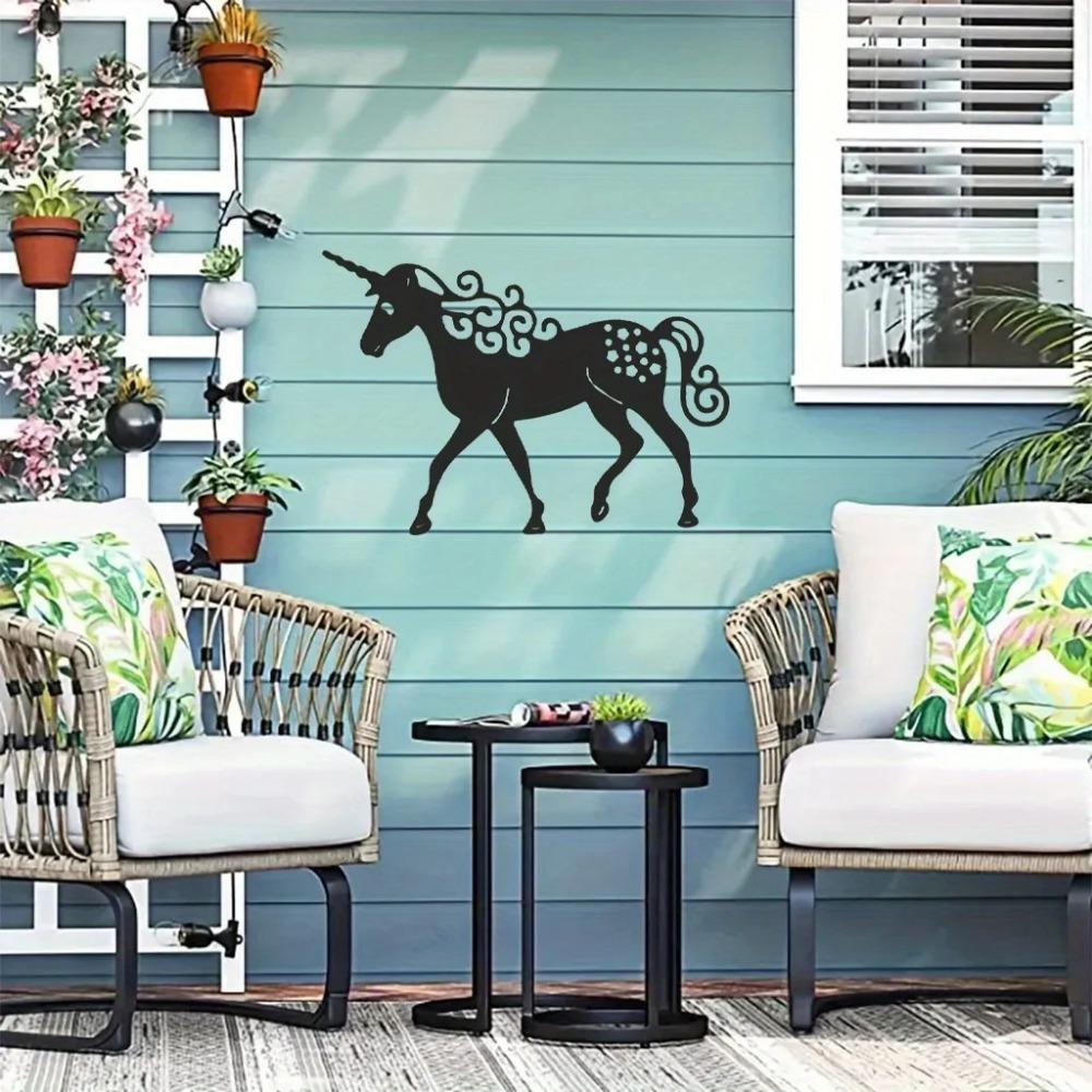 1pc Cute Unicorn-Shaped Wall Hanging Metal Crafts for Outdoor Garden Décor Perfect for Wedding Party Scenes