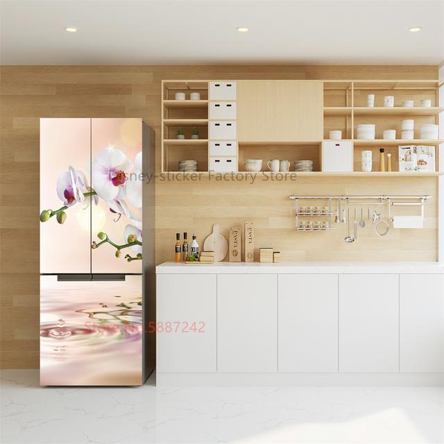Наклейка на кухонный холодильник, виниловые обои на холодильник, полные покрытия, самоклеящаяся наклейка с цветком лотоса, морозильная камера, пленка, декор, плакат, наклейка