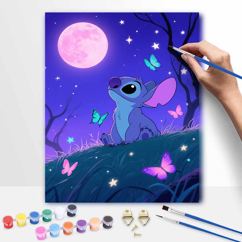 Disney Stitch Moonlight Butterflies Painting by Numbers Hand Filled Drawing Art Kit Home Decor