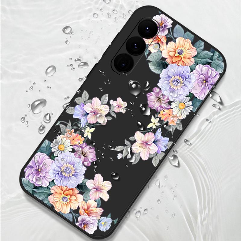 Для Samsung S25 Ultra S24 FE S23 S22 A36 A16 A55 A15 A35 A06 S26 A25 A05S A54 A26 A56 A17 Чехол Ремешок Цветочный принт Мягкий ударопрочный Матовый чехол для телефона