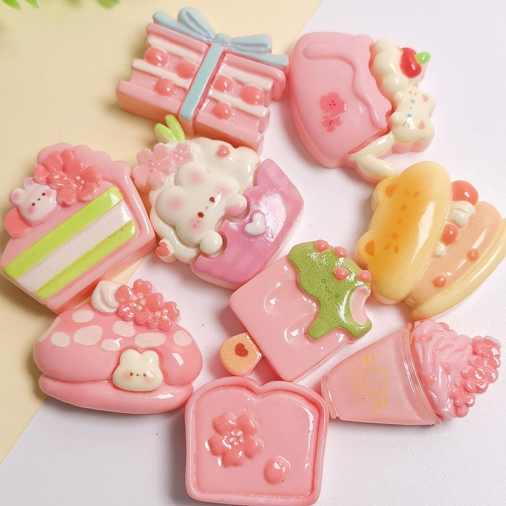 Kawaii Resin Cherry Blossom Dessert Food Play Flatback Cabochon Craft Fit Phone Case Decoration DIY Hair Accessories