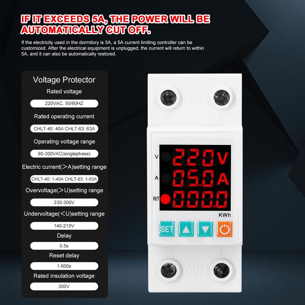 Three Display Adjustable Voltage Protector Intelligent Over-voltage Under-voltage Over-current