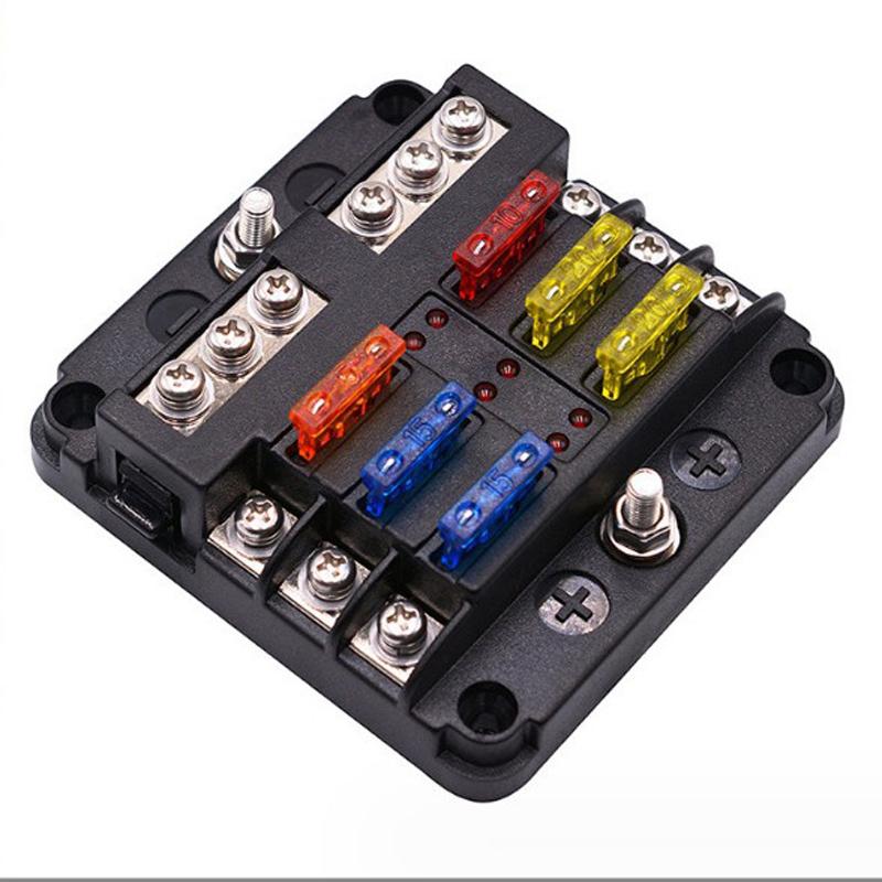 12V Fuse Block 6 Way with LED Indicator Light 12 Volt Fuse Box ATO/ATC Marine Fuse Panel Waterproof 24V for Automotive Boat Car