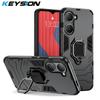 KEYSION Shockproof Armor Case for VIVO Y03 Y03t Y18 Y18e Y18s Soft Silicone+PC Ring Stand Holder Phone Cover for VIVO Y28s 5G