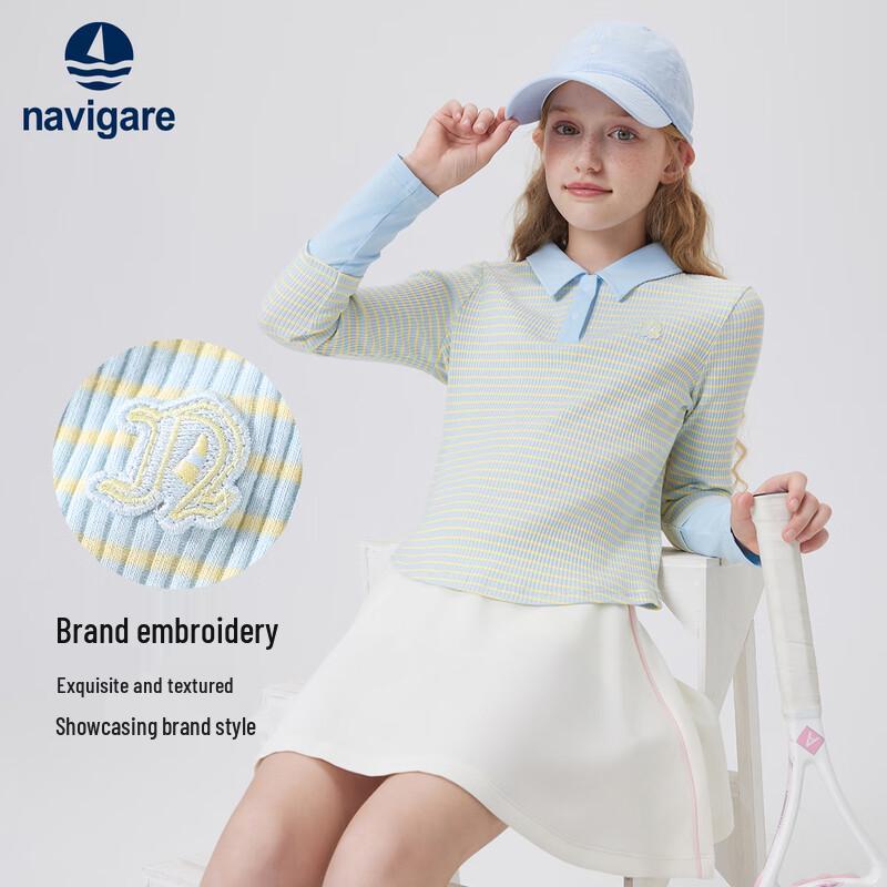 Navigare Девочкин поло-рубашка с длинным рукавом, многослойный образ