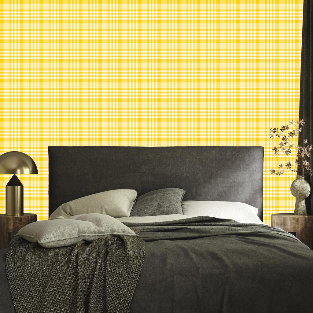 Yellow checkered wallpaper, cream and yellow, cream background, for living room and bedroom, 50x1000