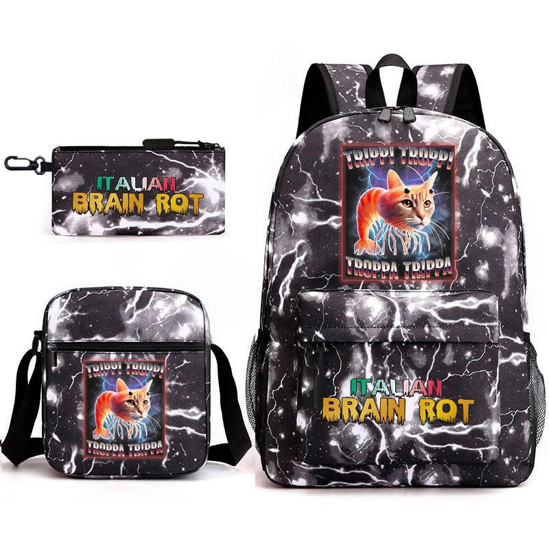 School Bag Tongtongsahur Cartoon Abstract Shanhaijing Primary School Students and Teenagers Backpack Three-piece Set L